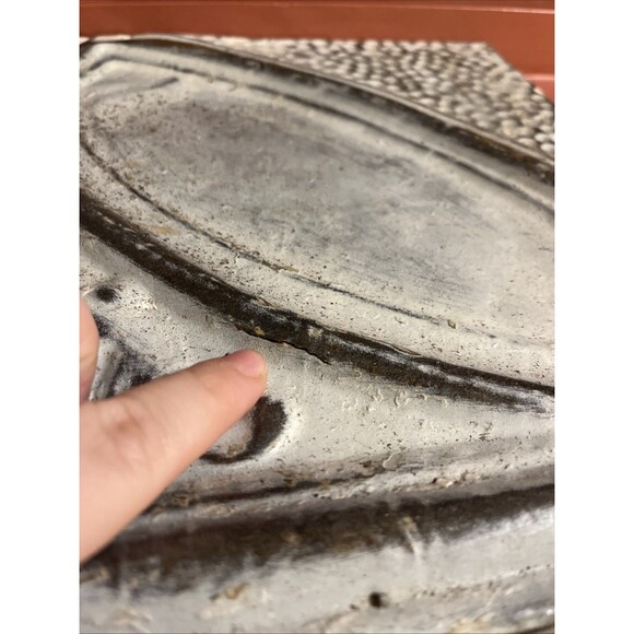 Antique Vtg Ceiling Metal Tin Tile Gray Wood Backing Wall Decoration 12 x 12 - Picture 3 of 4